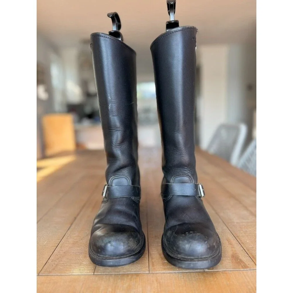 Frye Veronica Tall Black Engineer Harness Zip Buckle Boots Women 8.5